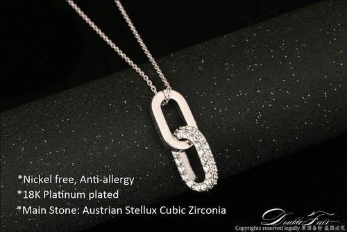 Double Rounds Cubic Zirconia Paved Chain Necklace /& Pendant Fashion Jewelry