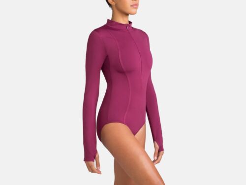 NWT CAPEZIO A10913W Tech Encryption LONG SLEEVE Front Zipper Leotard Shiraz