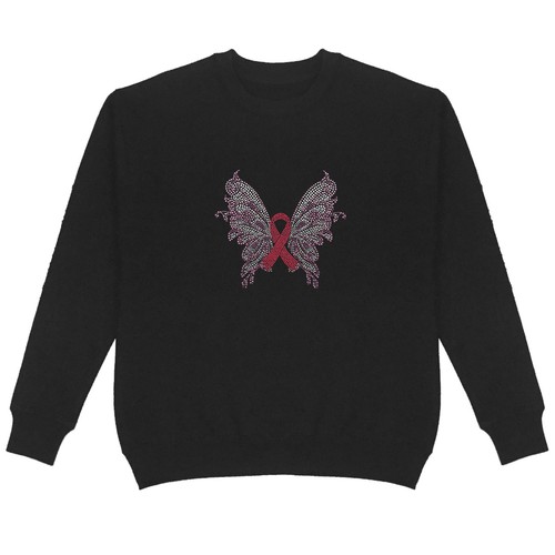 Butterfly Pink Ribbon Rhinestone Sweatshirt PlusSize Unisex Bling Breast Cancer