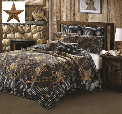Paducah 4pc Conjunto de Colcha Queen /& Metal Celeiro Star Fazenda Country Marrom Preto
