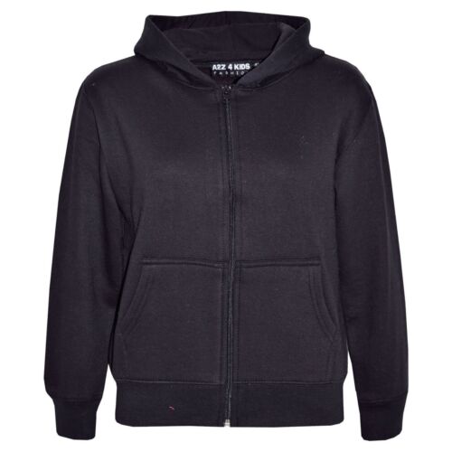 Kids Girls Unisex Plain Fleece Black Hoodie Zip Up Style Zipper Age 2-13 Years