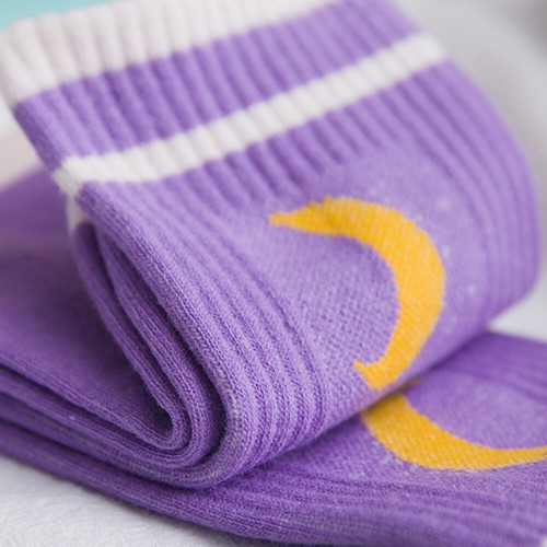 Women Moon Letter Socks Stripe Elastic Harajuku Streetwear Casual Crew Socks