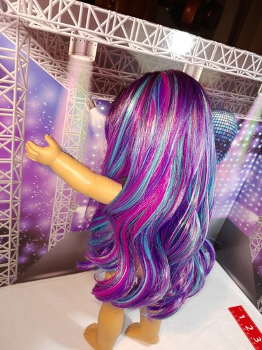 14/"LONG American Girl WIG NEW Purple Blue Rainbow Ombre OOAK Designer sz 10-11