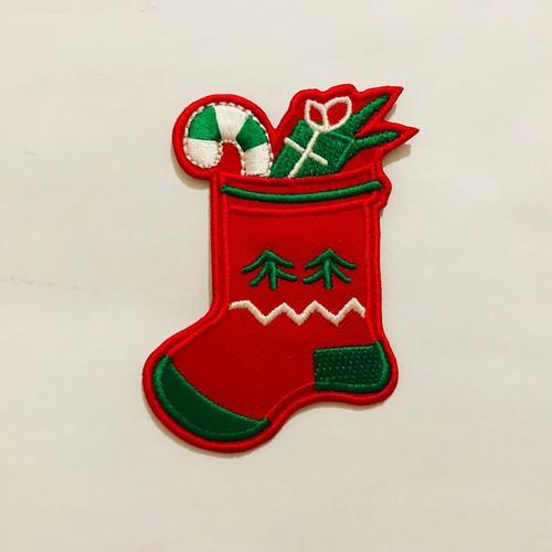 Christmas stocking Socks Embroidered sew on Iron on Patch Badge Holidays N-126