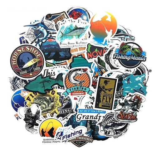 50 PCS Fishing Fish Quote Animal Sea Graffiti Stickers Lot Kid Vinyl Skateboard