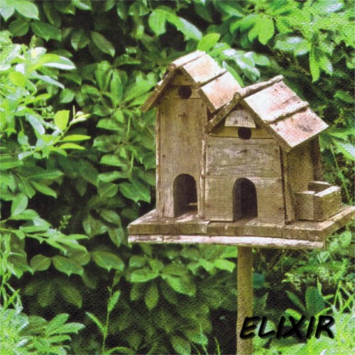 2 SERVIETTES EN PAPIER NICHOIR A OISEAU NATURE PAPER NAPKINS BIRD HOUSE NATURE 1
