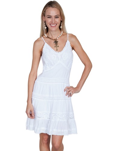 Scully Womens White 100/% Cotton Crochet Sleeveless Dress PSL-173