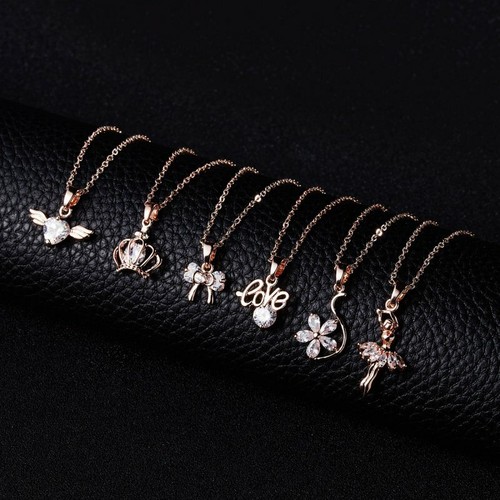 Fashion Rose Gold Dancer 18K Crystal CZ Pendant Necklace Women Wedding Jewelry