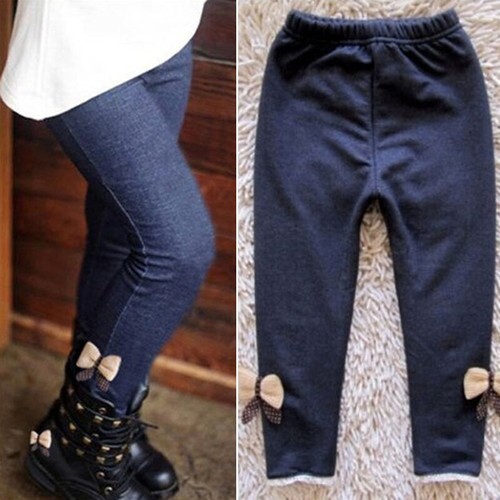 Neu Leggings Hose Jeans Baby Schleife Warm Kinder Krawatte Spitze Winter
