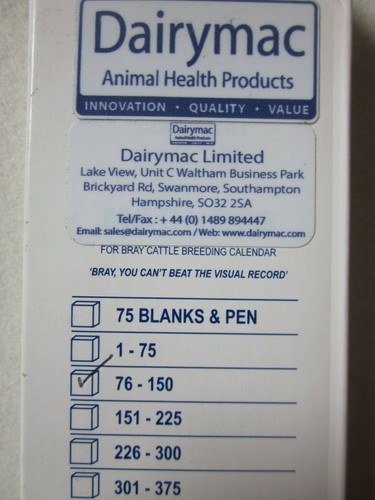 Dairymac Bray Cox Agri Magnets for Bray Cattle Breeding Calendar numbers 76-150
