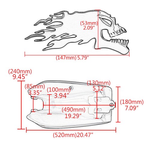 Fuel Gas Tank With Tap+Keys Cap Switch /& Skull Stickers for Honda CG125 AA001