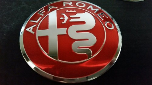 Silver Decal Alu Stickers for Wheel Centre Hub Caps ALFA ROMEO x4 56mm Red