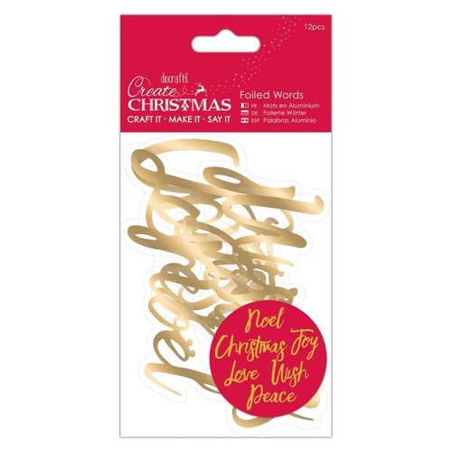 12 pieces - Gold Create Christmas Docrafts Festive Foiled Words
