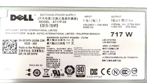 FJVYV Dell R610 Power Supply RN442 RCXD0 D717P-S0 A717P-00 717W Tested