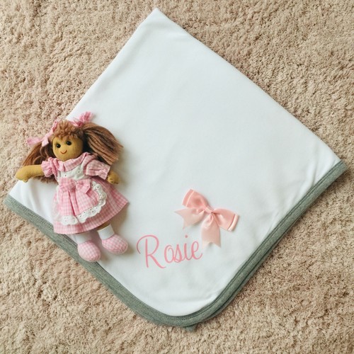 Personalised New Baby Shower Shawl Blanket Comforter Design Christening Bow