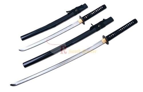 Full Tang Japanese Katana Wakizashi Handmade Sword Set w// Musashi Tsuba /& Stand