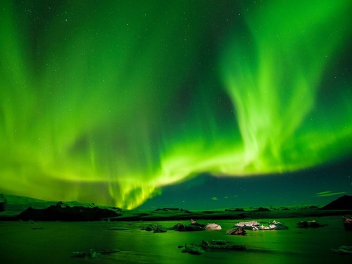 Wandbild Leinwand Bilder Deko y00927 Nordlichter Polarlichter Grün