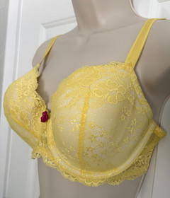 New 36DD VICTORIAS SECRET Yellow BRA Dream Angel Demi UNDERWIRE Lace Purple Bow