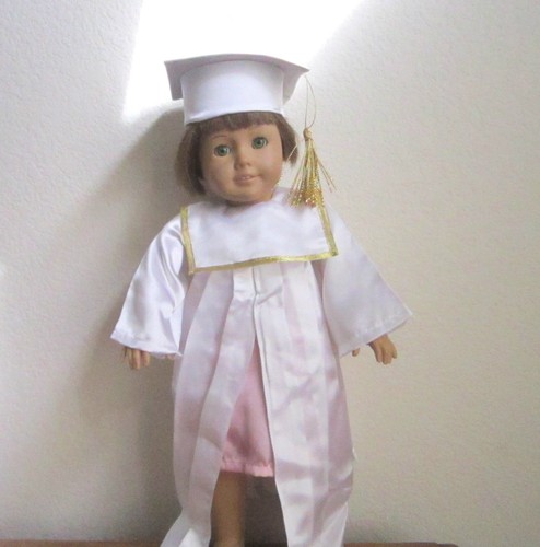 4-Piece WHITE GRADUATION GOWN or CHOIR GOWN Pink Dress /& Cap fits American Girl