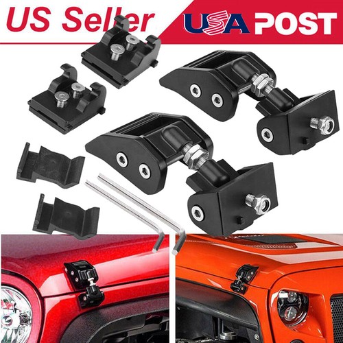 Stainless Steel Black Latch Locking Hood Catch Kit for 2007-2019 Jeep Wrangler
