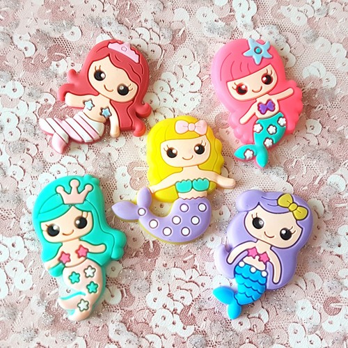 Set of 5 Bright Mermaid Nautical Rubber Flatbacks Craft Supplies Cabochons
