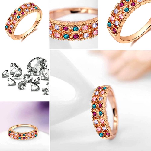 Arrivée de bijoux bague de mariage pour femmes or rose anneaux bague deux rangs cristal