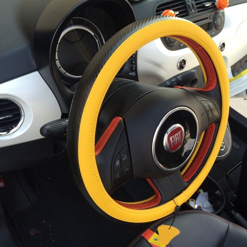 Yellow /& Carbon Fiber Style Easy Slip-On Steering Wheel Cover Perfect Fit Sport