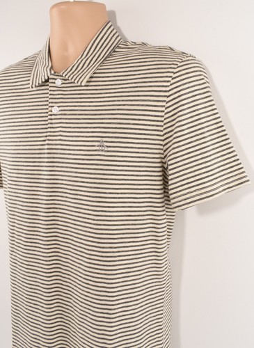 ORIGINAL PENGUIN Men/'s Striped Polo Shirt Heritage Slim Fit Ivory//Grey SMALL
