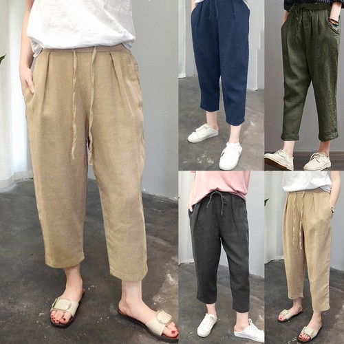 Women Casual Cotton Cropped Pants Hip Hop Loose Harem Pant Plus Size S-5XL B0Y8