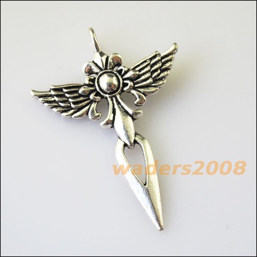 4 New Wings Flower Cross Tibetan Silver Tone Charms Pendants 34x47.5mm