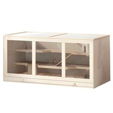 PawHut Wooden Hamster Cage, Exercise Play House Pen with Tray, Openable Top