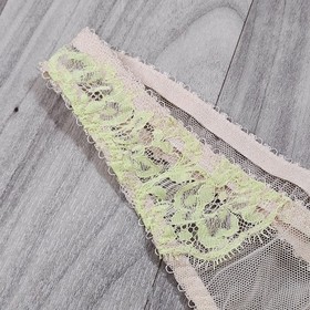 L'Agent by Agent Provocateur Angelica Mesh and Lace Thong Panty Nude/Lime Size L
