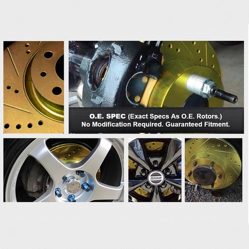 Fit Ford F-150 Expedition Front Gold Drill Slot Brake Rotors+Ceramic Brake Pads