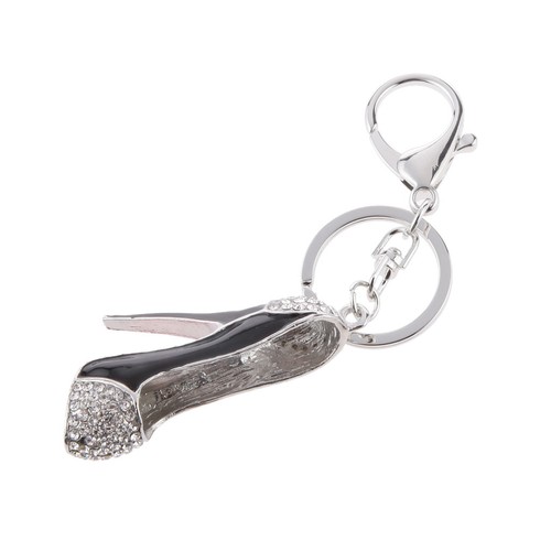 Bling Bling High-heeled Shoes Key Chain Split Ring Cute Bag Accessory Black