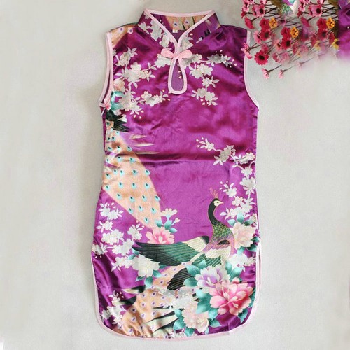 Girls Asian Chinese Party Fancy Dress Peacock Japanese Cheongsam Qipao UK SELLER