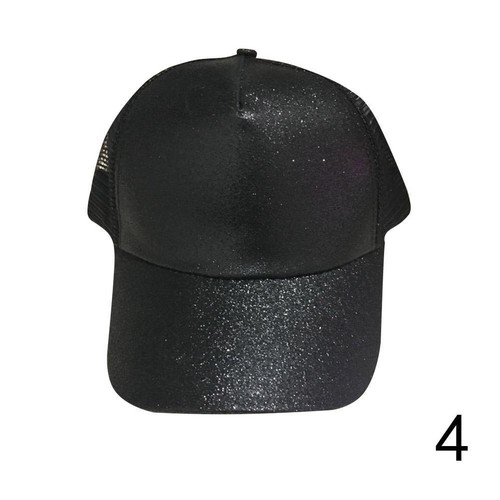 Fashion Women Ponytail Baseball Cap Sequins Shiny Messy Bun Snapback Sun Cap