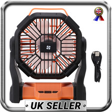 USB Rechargeable Camping Fan with LED Lantern - 10400mAh Portable Outdoor Orange