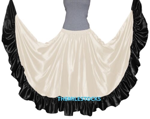 TMS Designer Satin Flamenco Skirt Belly Dance Tribal Gypsy Tiered Ruffle Jupe