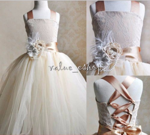 Formal Flower Girl Dress Kid Wedding Bridesmaid Party Pageant Princess Lace Gown