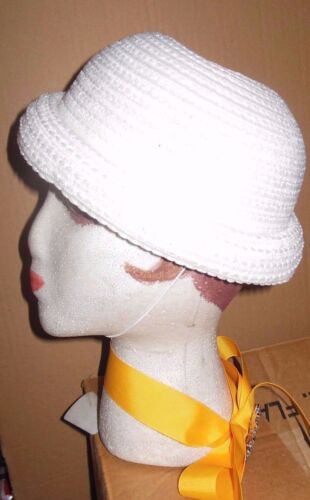 New Lot of 3 Child sz White Crochet rolledbrim straw dressy hats /"Sunday/" #3359