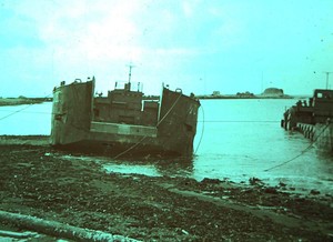 Orig-Photo-Slide-Vintage-Military-Landing-Ship-Boat-in-Alaska-1940s