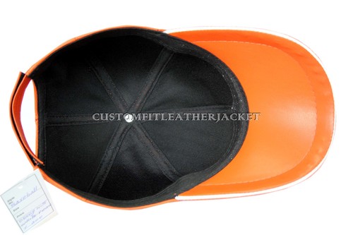 BASEBALL CAP UNISEX ORANGE REAL LEATHER SOFT AND STRONG
