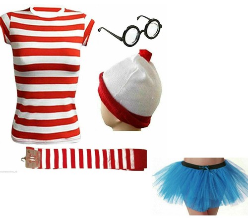 NUOVO Ragazze Da Donna considerando che Wally Strisce T-shirt Kit Costume da gallina Libro Settimana Giorno