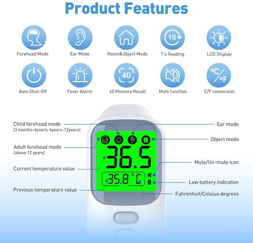Contactless Forehead Ear Digital Infrared Thermometer-UK Thermometer for Adults