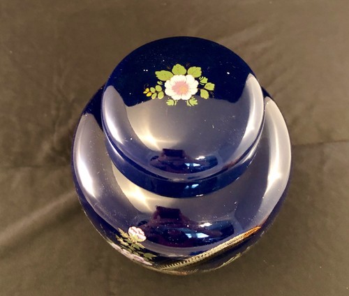 Japanese Porcelain Ginger Jar Cobalt Blue with 2 Pheasants Floral Bamboo Gold