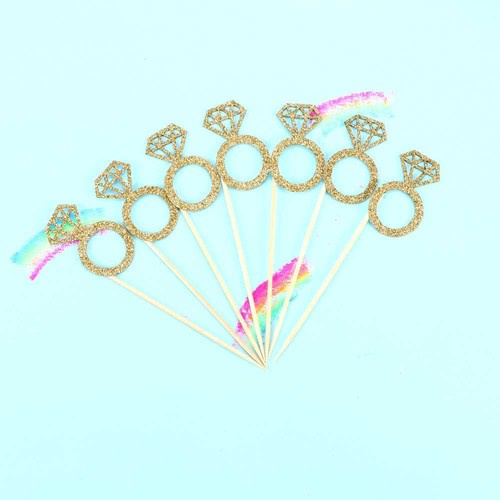 For Marriage Anniversary Gold Glitter Cake Topper Decor Cupcake Toppers Ring