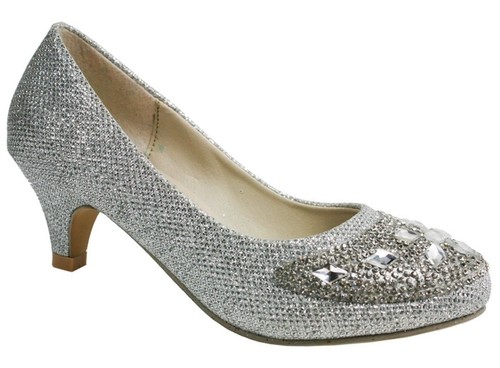 CHILDREN NEW KITTEN HIGH LOW HEEL SHOES WEDDING PARTY GLITTER DIAMANTE SANDALS