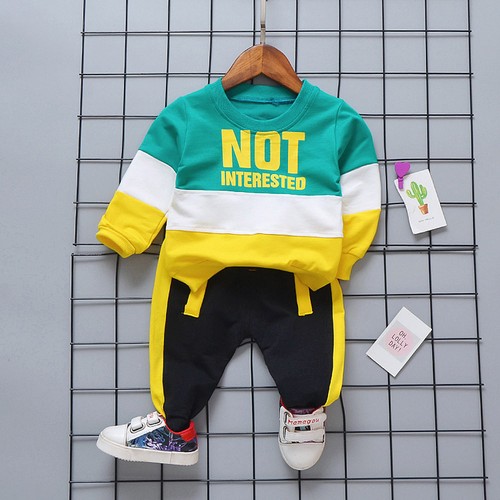 Infant Baby Clothes Boys Long Sleeve Letter Patchwork Tops+Pants Kids Outfit Set