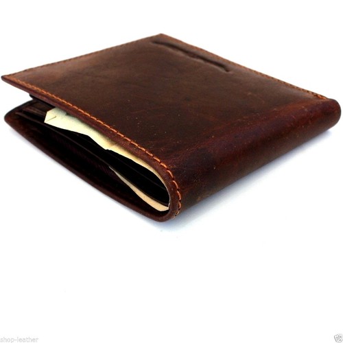 Men/'s Natural Leather Wallet 6 Credit Card Slots 2 id Windows 2 Bill Sections uk