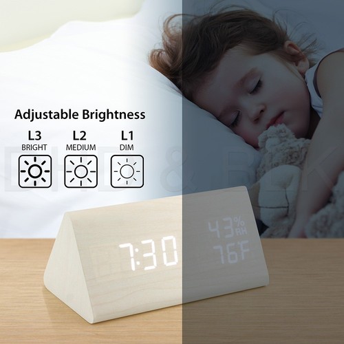 New Modern Wooden Wood Digital LED Desk Alarm Clock Thermometer Timer Calendar